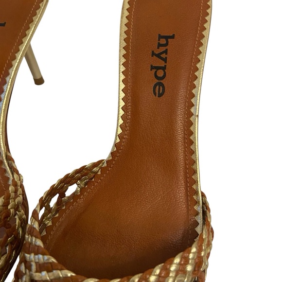 Flash Sale Y2K Hype Gold And Brown Woven Leather Mules. - Picture 10 of 16